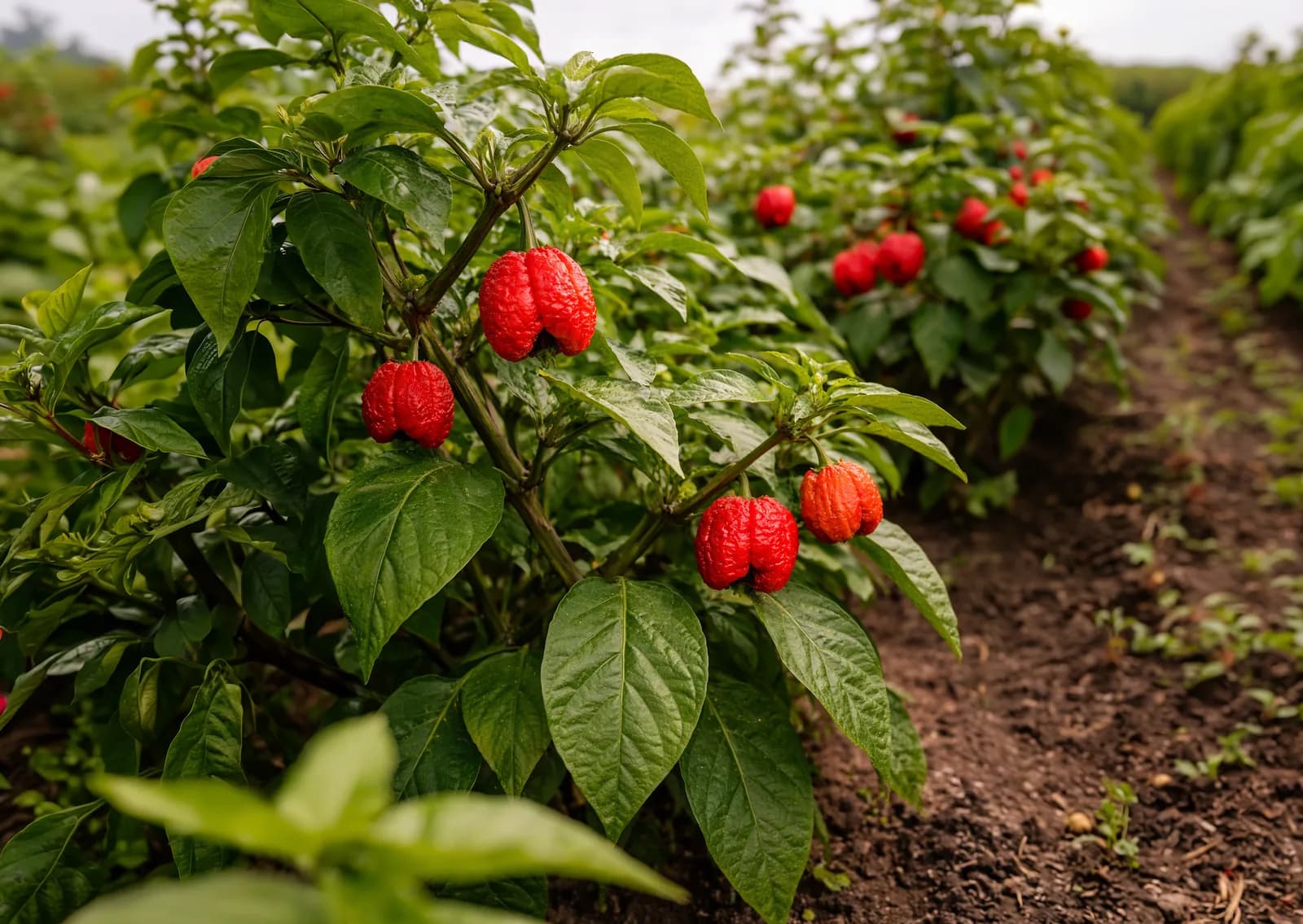 Fresh peppers harvested at the farm