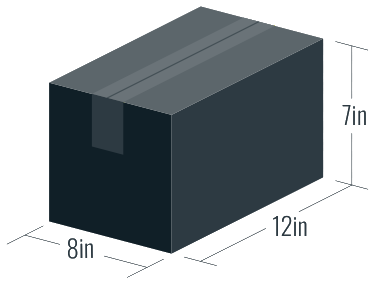 Case of 24 bottles, 12 by 8 by 7 inches