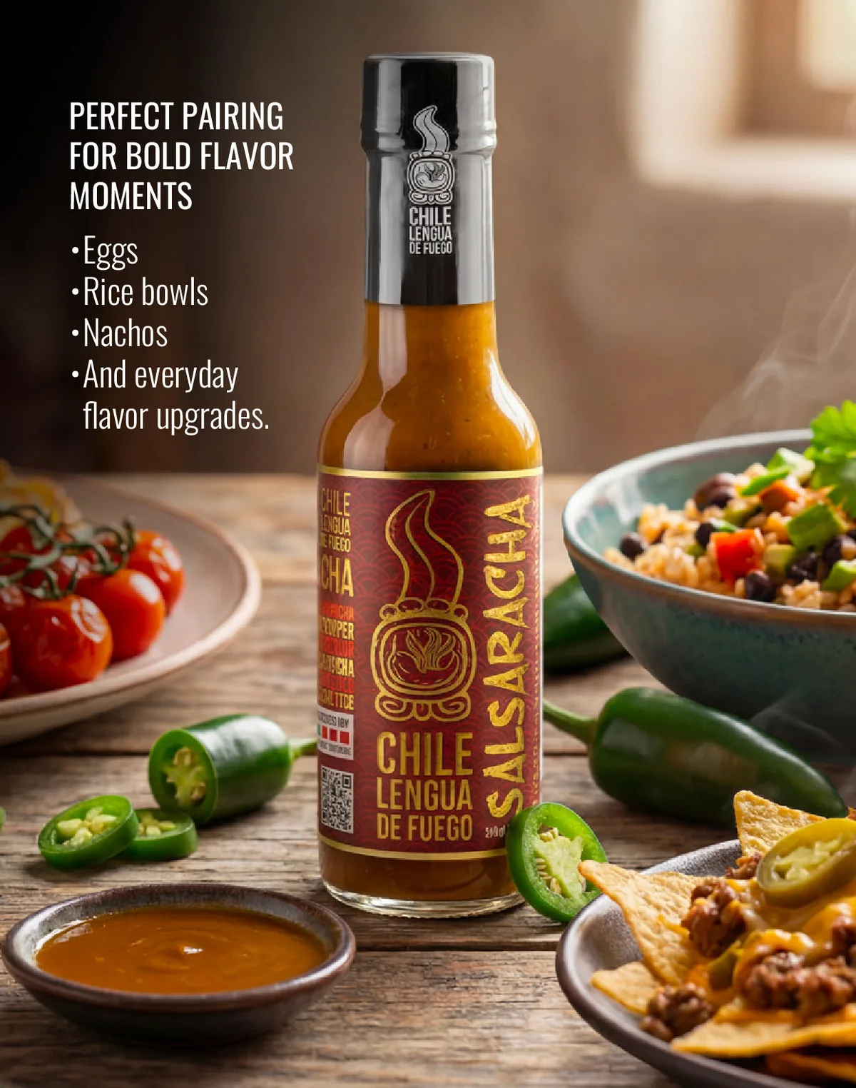 Salsaracha served with a dish it pairs with